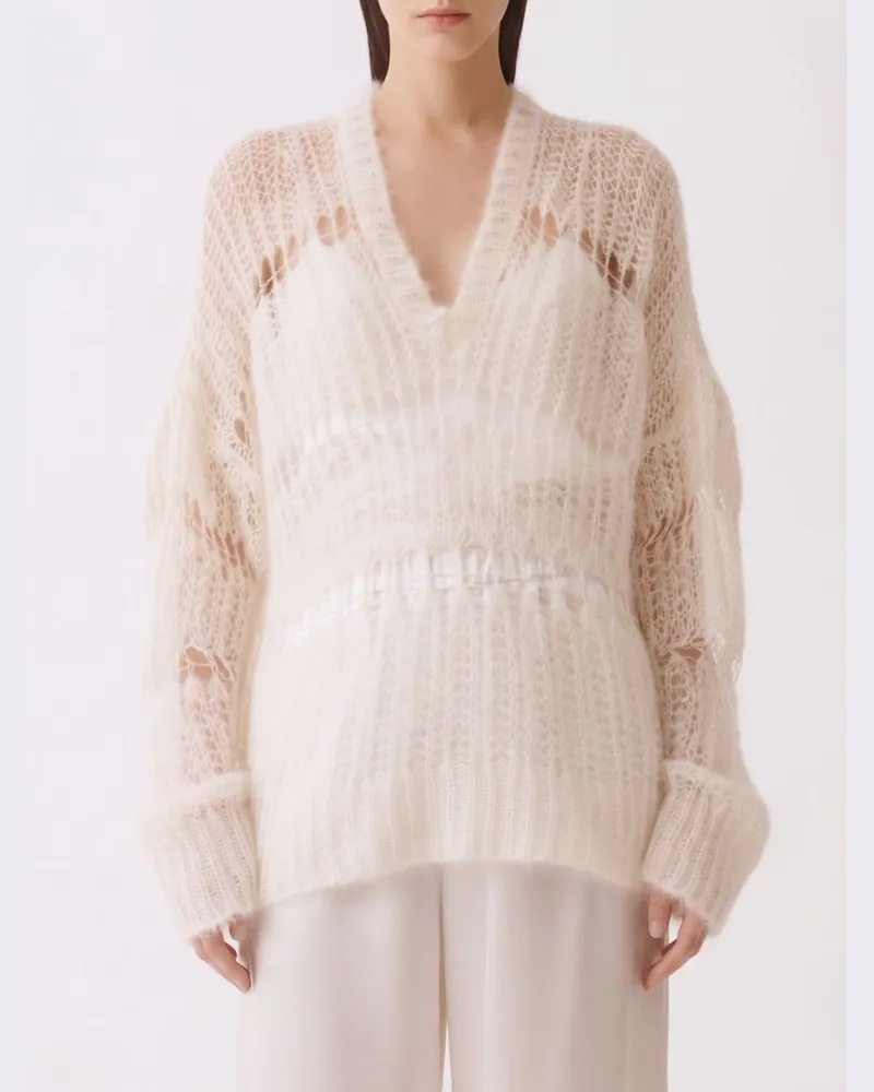 Fabiana Filippi Pullover aus perforiertem Wollmix Natural