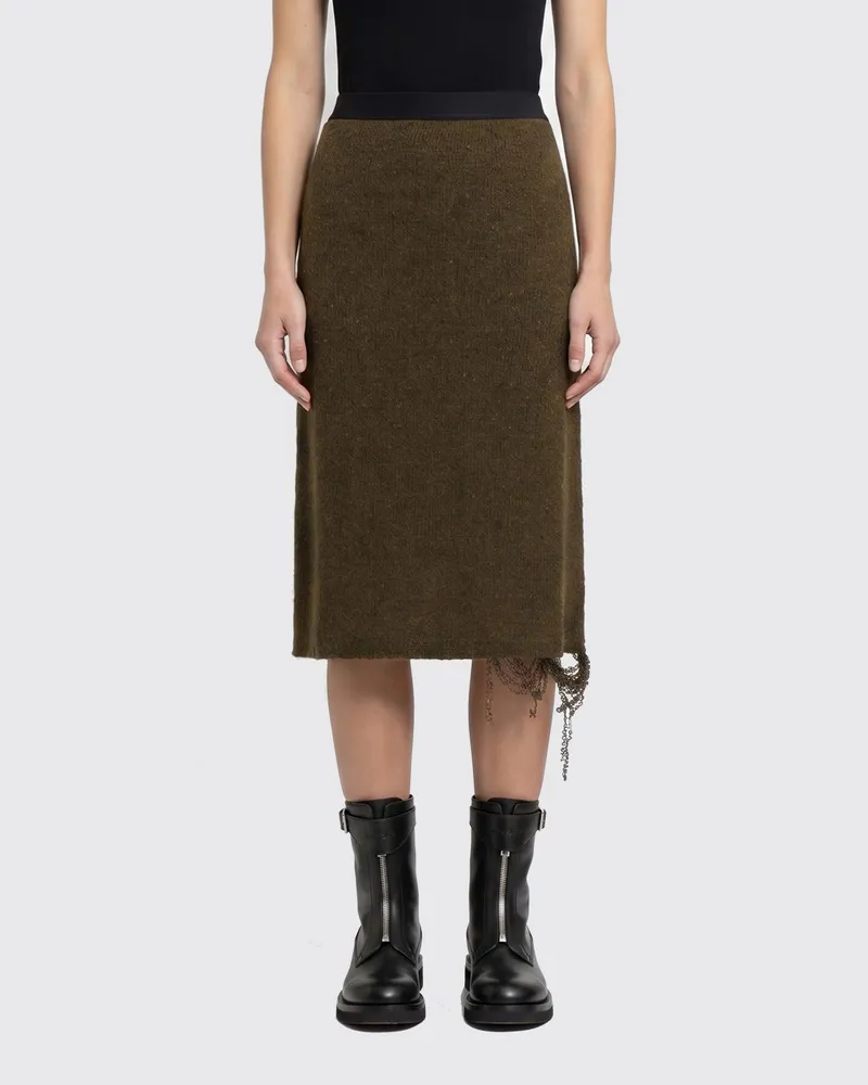 Maison Margiela Hoch taillierter Wollstrick-Midirock Mud
