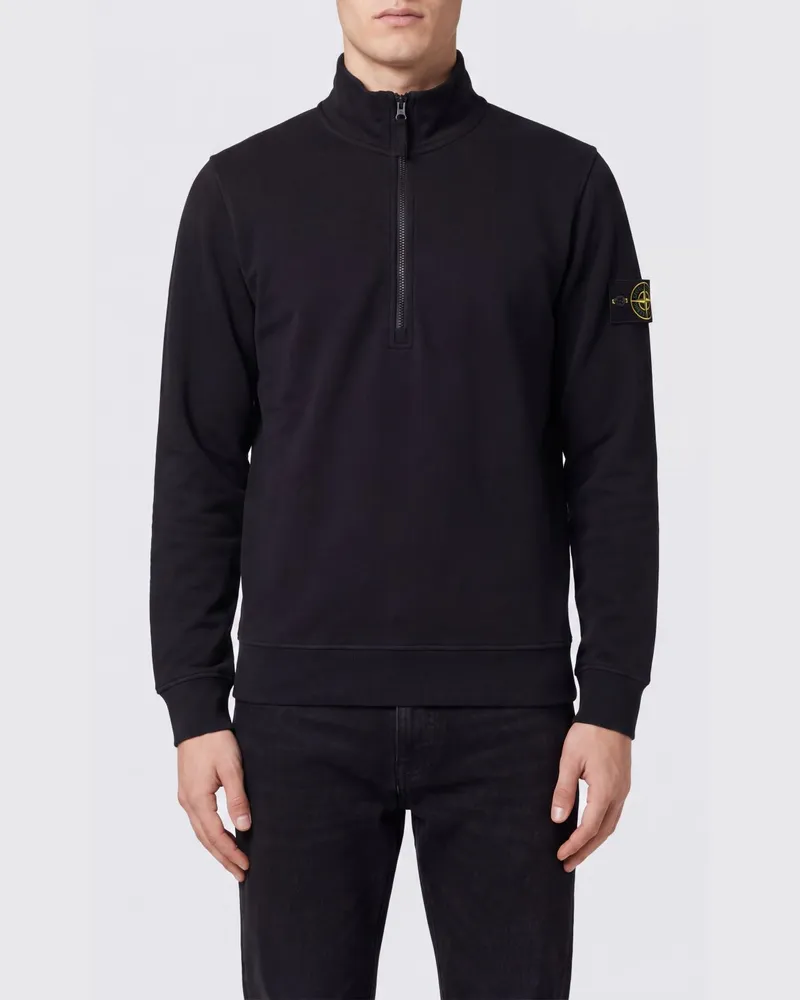 Stone Island Baumwoll-Rollkragenpullover mit halbem Reißverschluss und Compass-Logo-Patch Navy