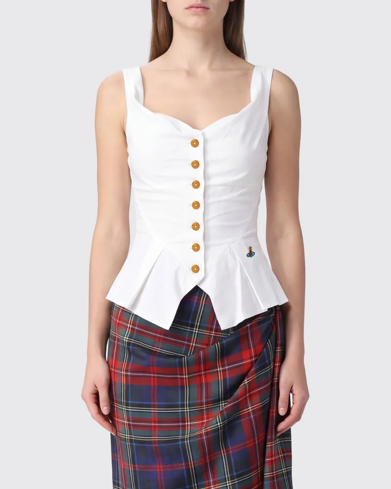 Vivienne Westwood Gerafftes schulterfreies Monday Bustier-Top aus Baumwolle Weiß