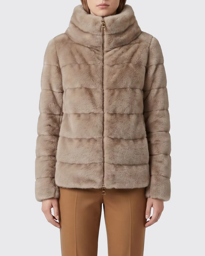 Herno Kurze Webpelzjacke mit Stehkragen und Reißverschluss Braun