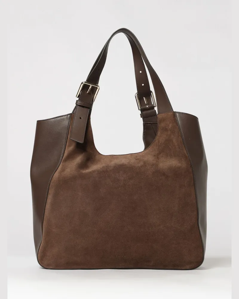 Furla Große Dora Tote-Tasche aus Leder und Wildleder mit verstellbarem Henkel Braun