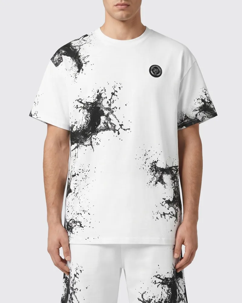 Philipp Plein Baumwoll-T-Shirt mit abstraktem Print und appliziertem Logo Weiß