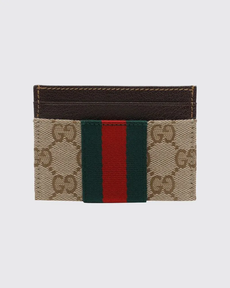 Gucci Ophidia Kartenetui aus GG Supreme-Stoff mit Lederbesatz Sand