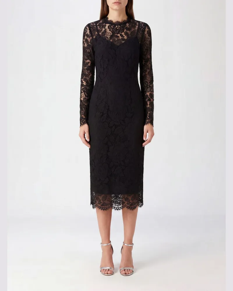 Dolce & Gabbana DOLCE  GABBANA Langärmeliges Dolce & Gabbana Midi-Etuikleid aus Spitze Schwarz