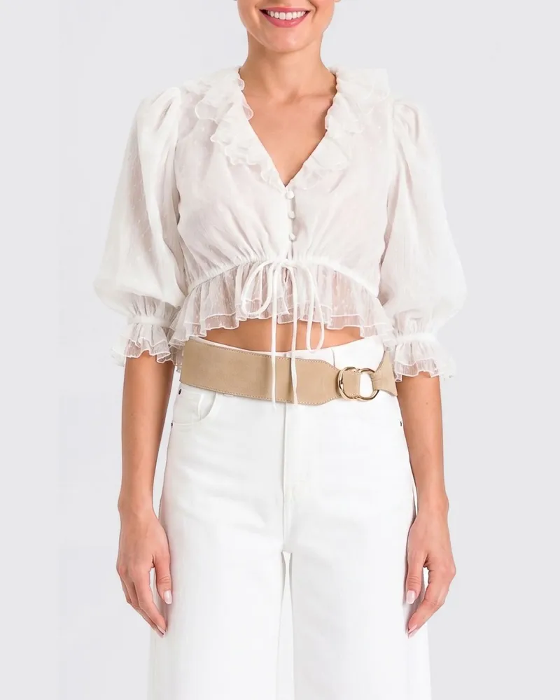 Twin-Set Cropped-Tüllbluse mit Rüschen und Puffärmeln Yellow