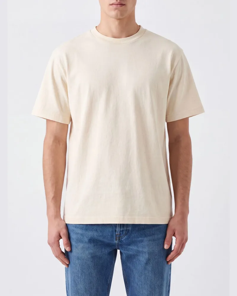 The Row Kurzärmeliges Baumwoll-T-Shirt mit Rundhalsausschnitt und überschnittenen Schultern Ecru