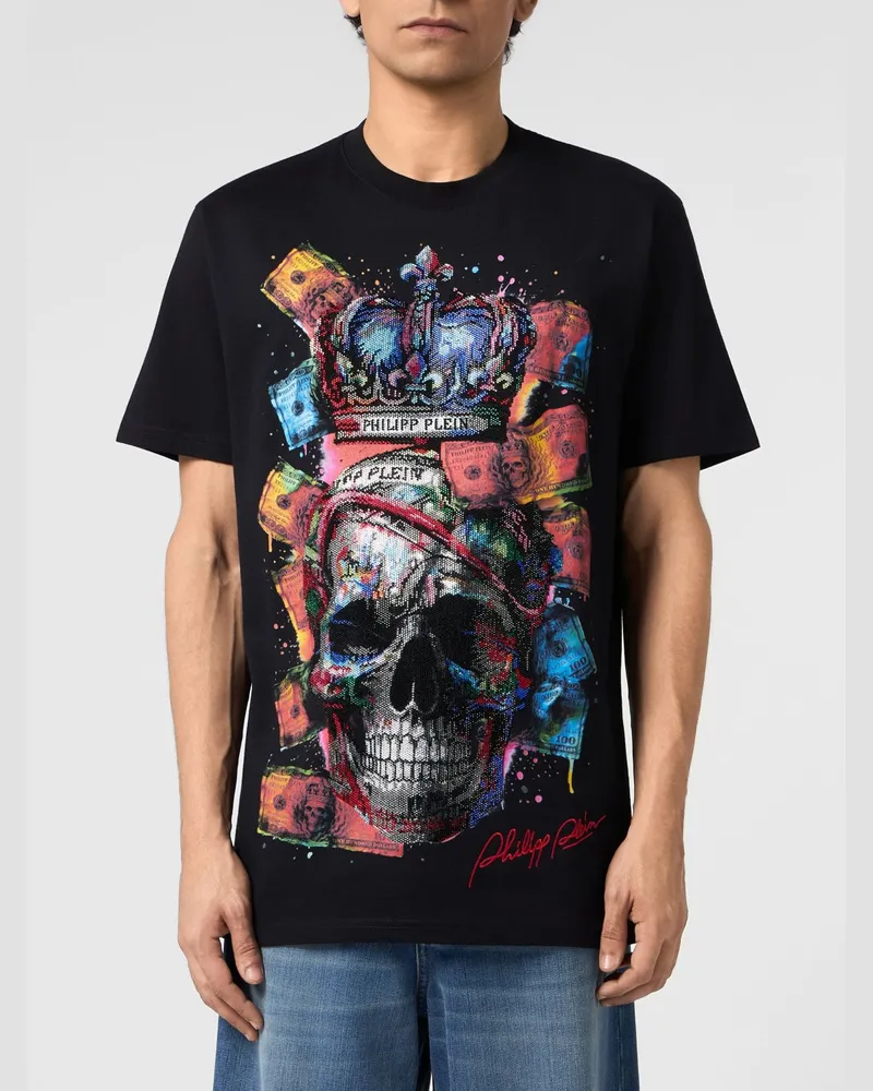 Philipp Plein Baumwoll-T-Shirt von mit besticktem Totenkopf-Print und Strass Schwarz