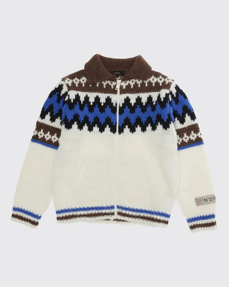N° 21 Jacquard-Strickjacke für Jungen aus Wolle mit Reißverschluss Bunt