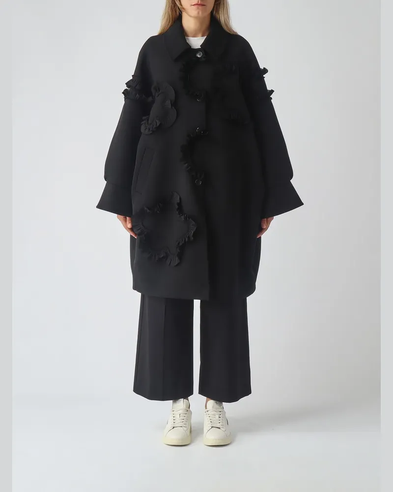 MEIMEIJ Oversize-Einreiher-Mantel aus Wollmischung mit Blumenapplikation Schwarz