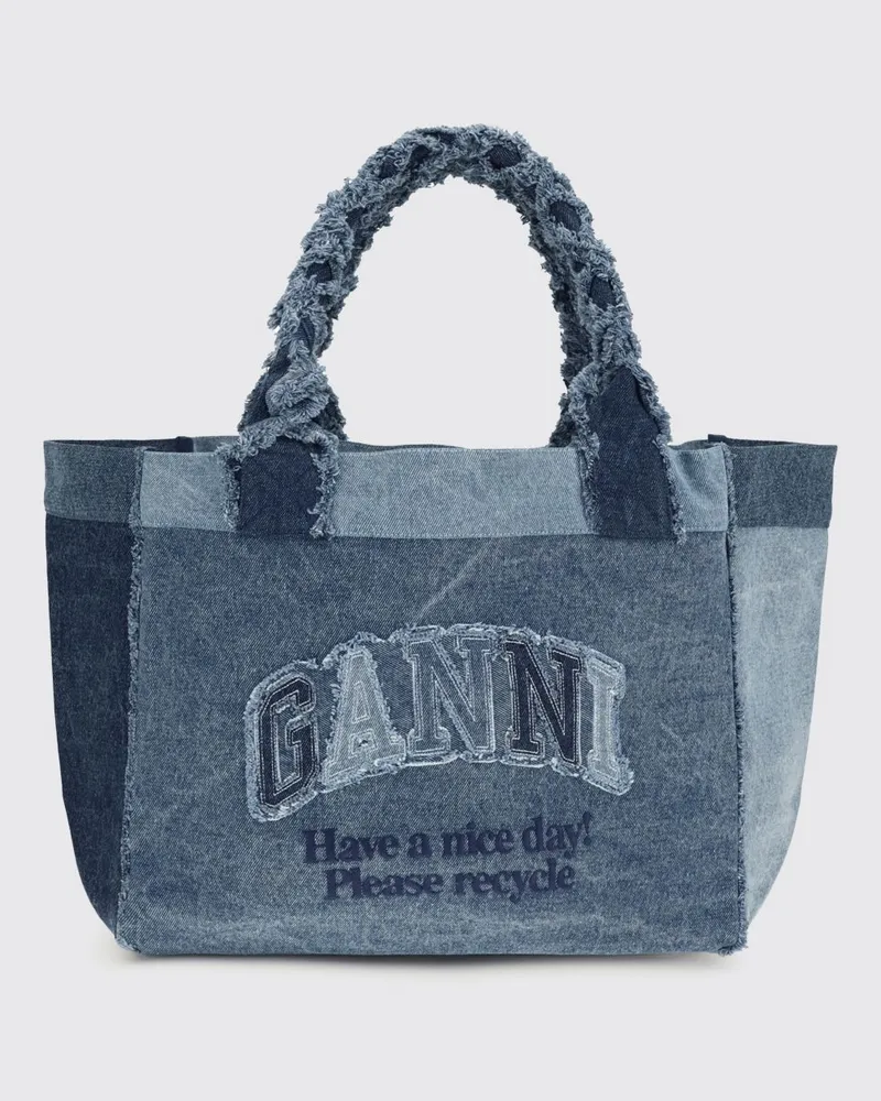 Ganni Denimtasche mit gesticktem Logo Blau