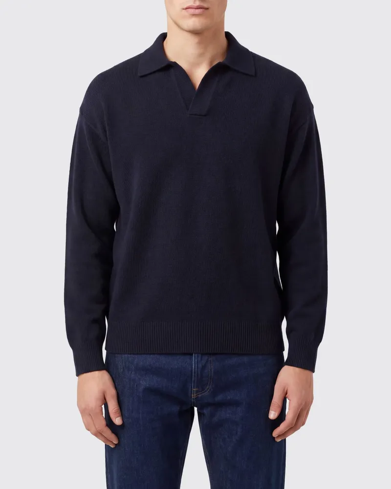 Roberto Collina Langärmeliges Strick-Poloshirt aus Merinowolle von Navy