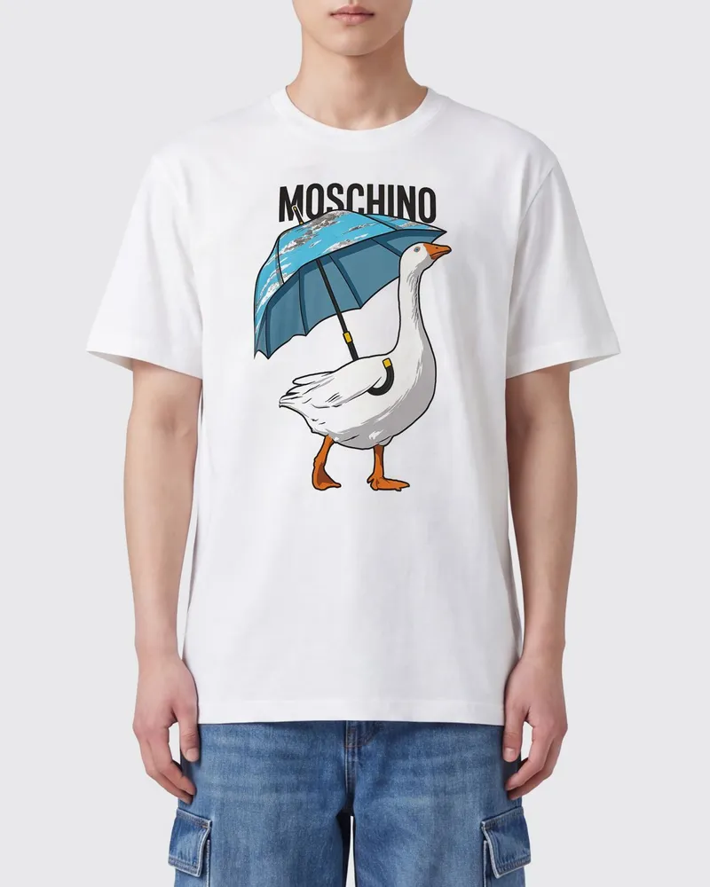 Moschino Baumwoll-T-Shirt mit Grafik-Print und überschnittenen Schultern Weiß
