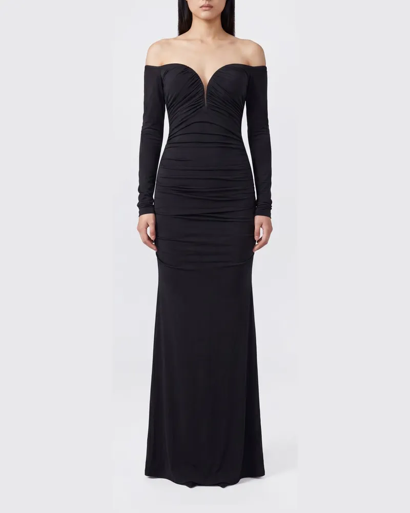 Elisabetta Franchi Langes Etui-Abendkleid mit Herzausschnitt Schwarz