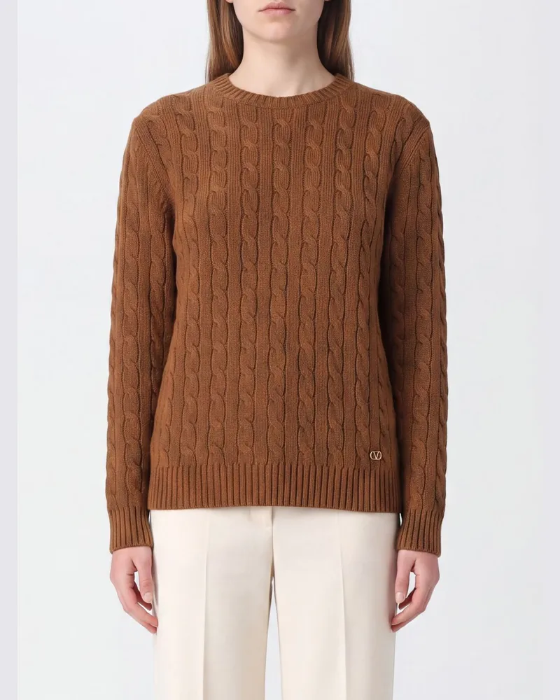 Valentino Garavani Rundhalspullover aus reinem Kaschmir mit VLogo Signature-Motiv Braun