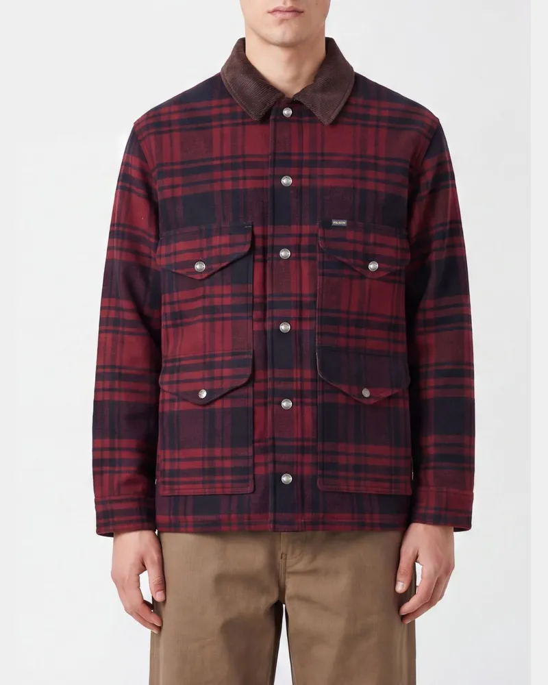 Filson Spokane Hemdjacke aus Tartanwolle mit kontrastierendem Samtkragen Rot