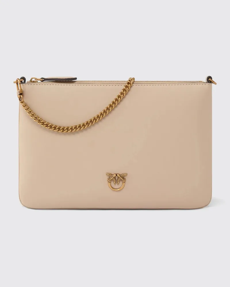 Pinko Leder-Clutch Beige
