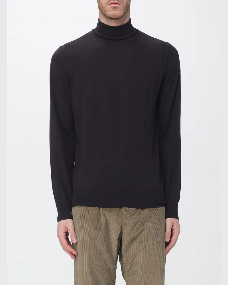Paolo Pecora Milano Langarm-Rollkragenpullover aus reiner Wolle mit Rippbündchen Schwarz