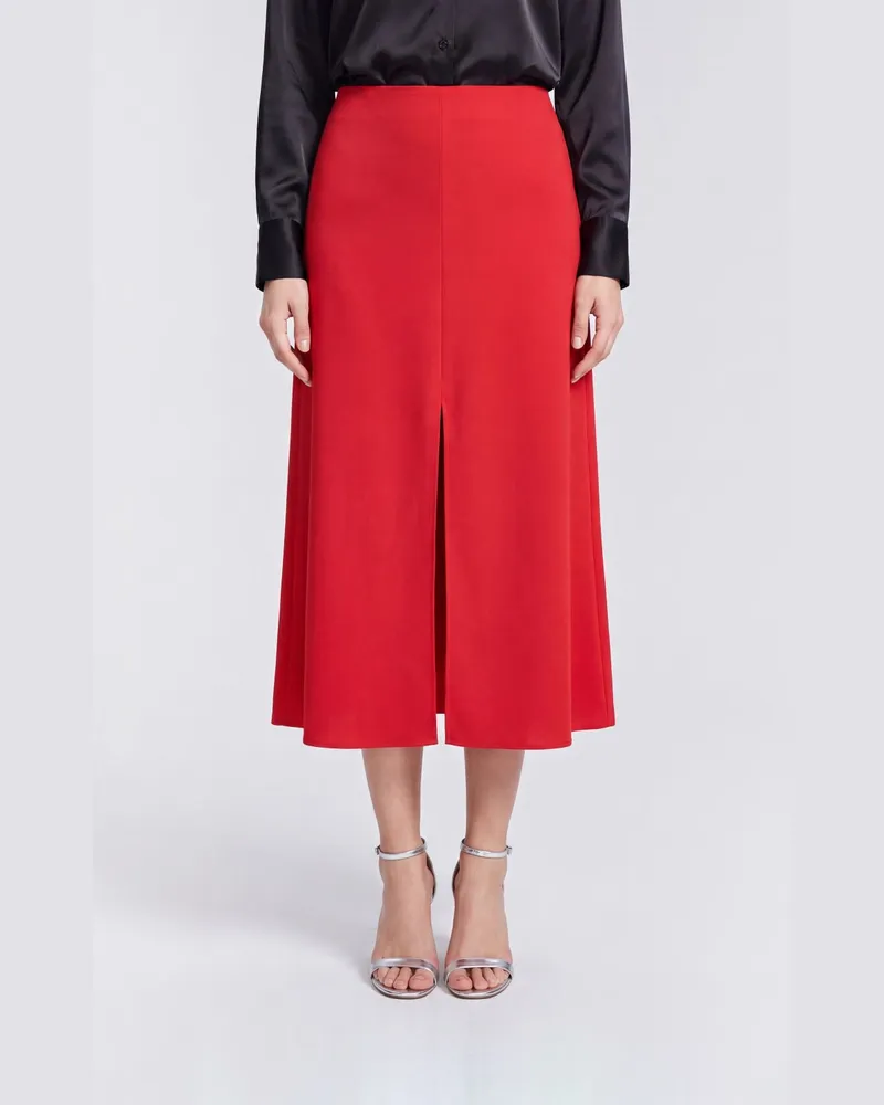 Valentino Garavani Ausgestellter Midi-Rock mit hoher Taille aus reiner roter Seide Rot