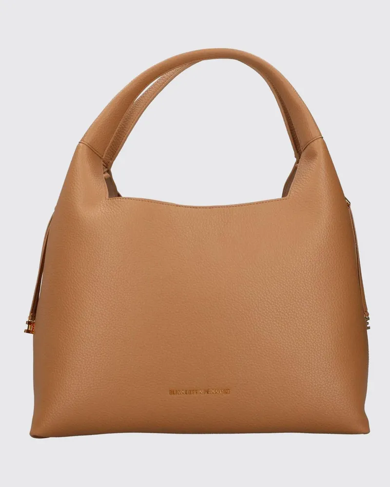 Elisabetta Franchi Große Hobo-Tasche aus Kunstleder mit doppeltem Henkel Braun