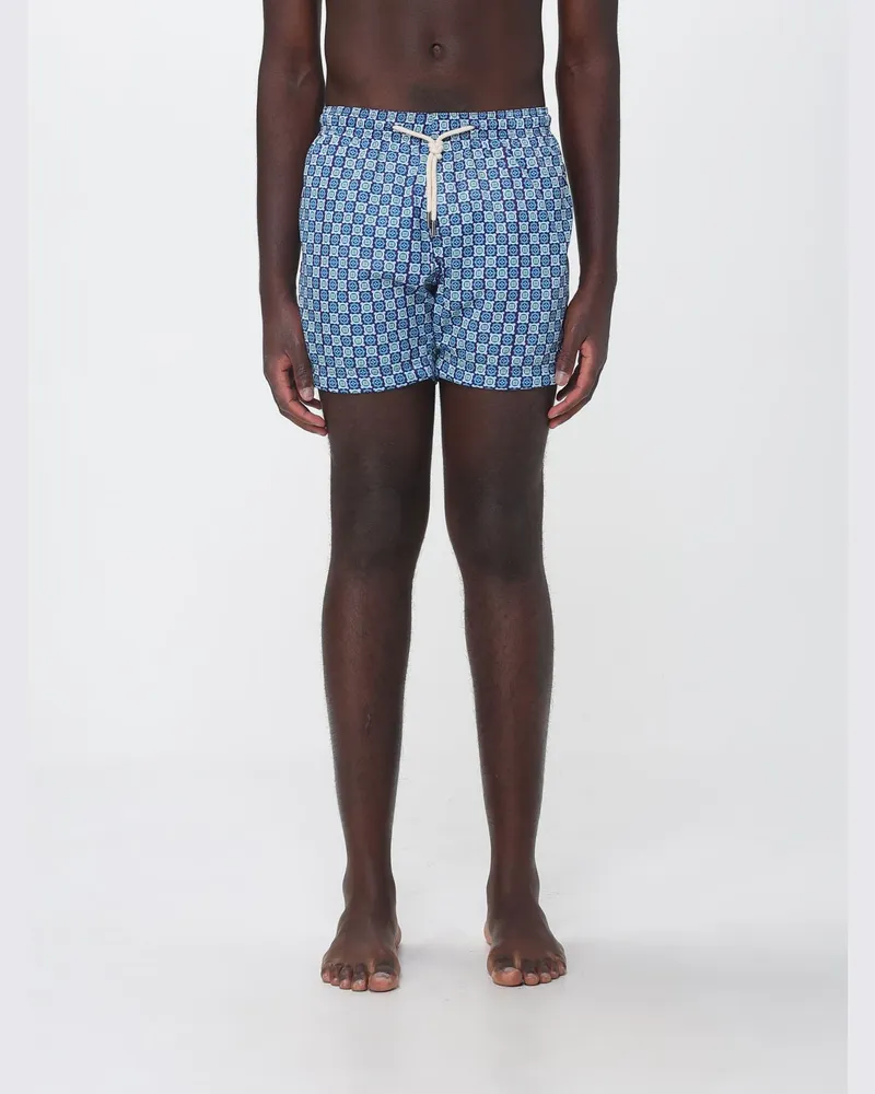 PENINSULA Kurze Badeshorts mit ethnischem Muster und Kordelzug Blau