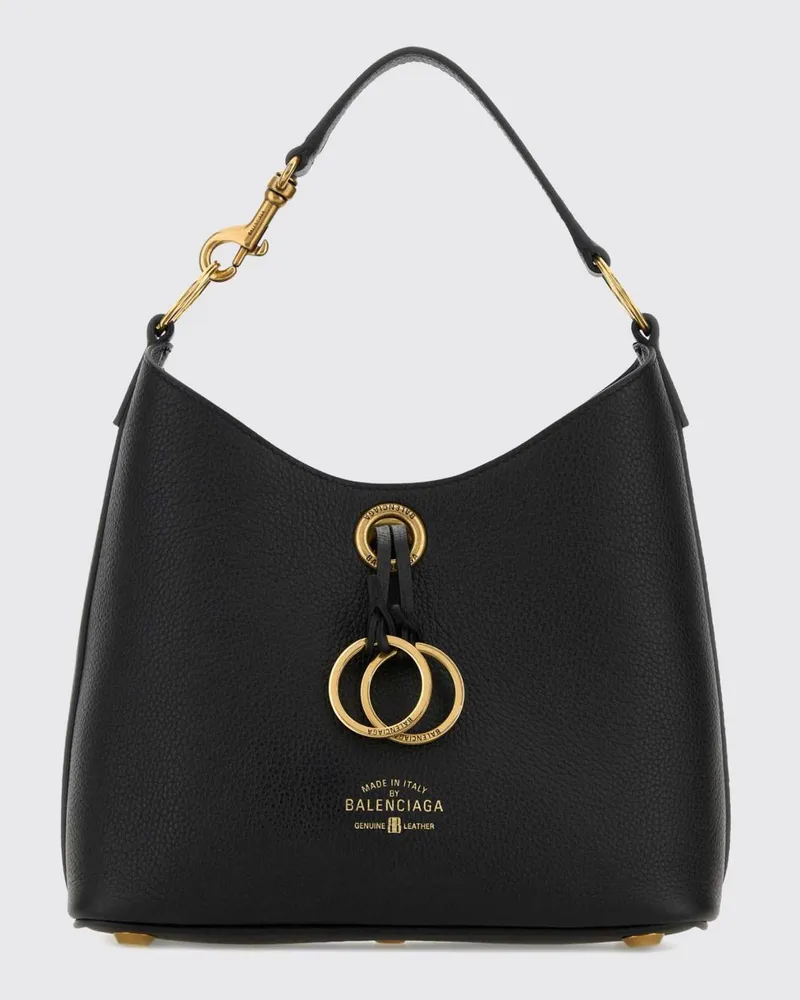 Balenciaga Carrie Mini-Handtasche aus genarbtem Leder mit Hakenverschluss und flachem Griff Schwarz