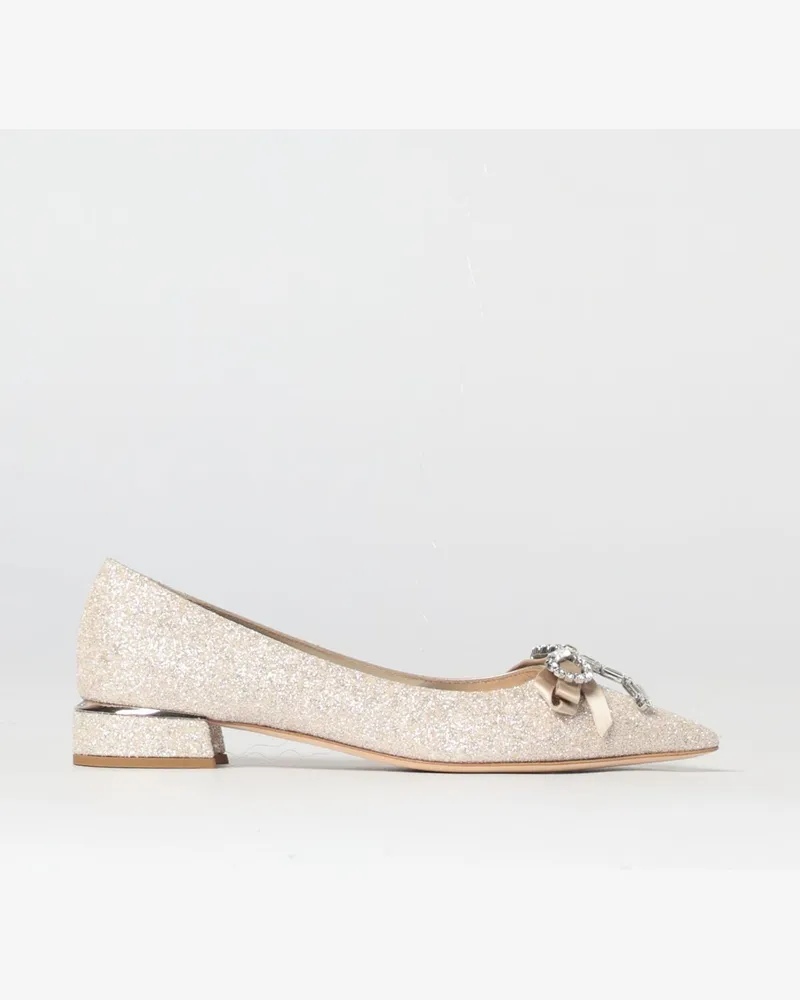 Jimmy Choo Auria Glitter-Ballerina mit Juwelen-Schleife Gold