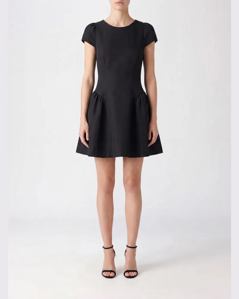 Self-Portrait Midi-Cocktailkleid aus schwarzem Cady mit kurzen Ärmeln Schwarz