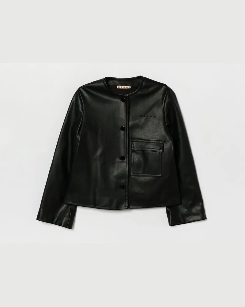 Marni Einreihige Kunstlederjacke für Jungen mit Rundhalsausschnitt Schwarz