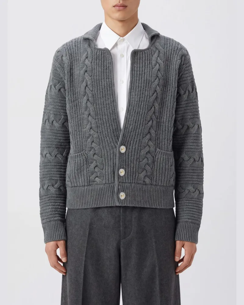 Versace V-Ausschnitt-Cardigan aus Merinowolle mit aufgesetzten Vordertaschen Charcoal
