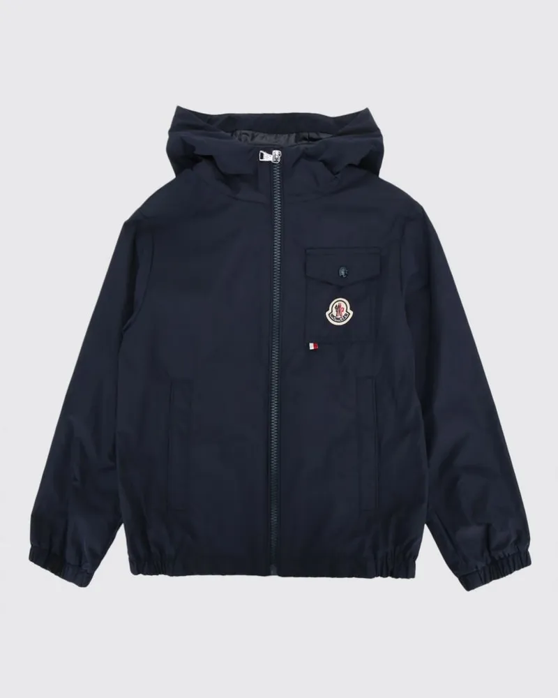 Moncler Jacke aus technischem Stretch-Gewebe für Jungen mit Kapuze und Reißverschluss Navy