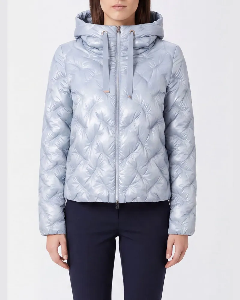Herno Kurze Daunenjacke aus gestepptem Nylon mit Kapuze und Reißverschluss Hellblau