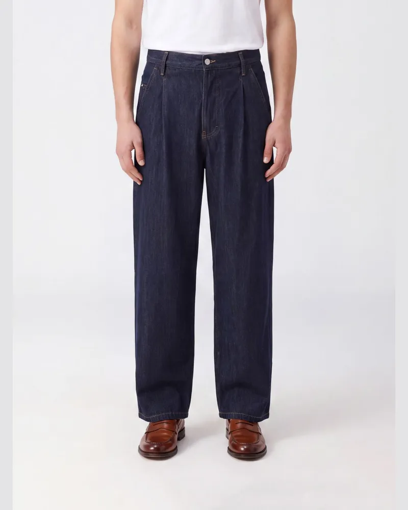 Dries van Noten Wide-Leg-Jeans aus blauem Baumwolldenim mit Bundfalten vorne Blau