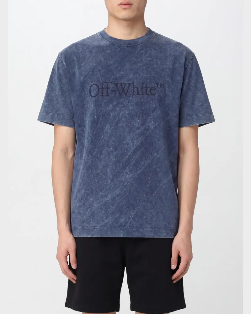 OFF-WHITE Baumwoll-T-Shirt mit Logo Blau