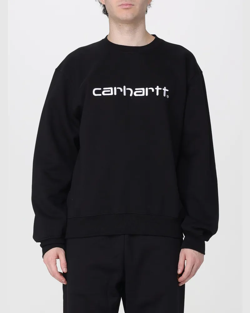 Carhartt WIP Rundhals-Sweatshirt aus Baumwollmischung mit Kontrastlogo und überschnittenen Schultern Schwarz