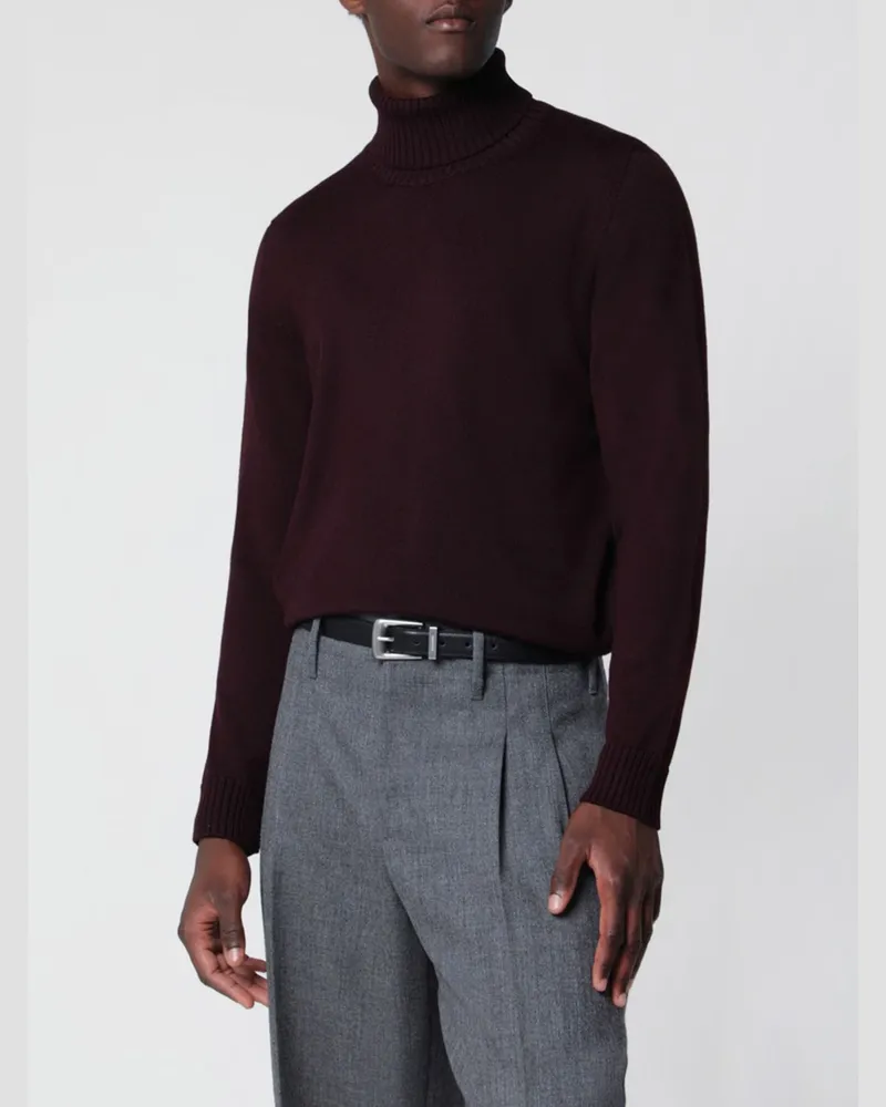 Drumohr  Langärmliger Rollkragenpullover aus reiner Wolle mit Rippbündchen Schwarz