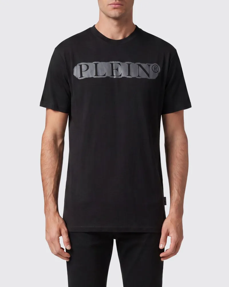 Philipp Plein Baumwoll-T-Shirt mit Rundhalsausschnitt und kontrastierendem Logo-Schriftzug-Print Schwarz