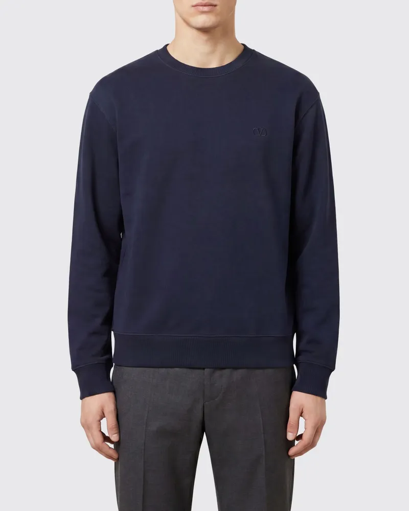 Valentino Garavani Rundhals-Sweatshirt aus Baumwolle mit langen Ärmeln Navy