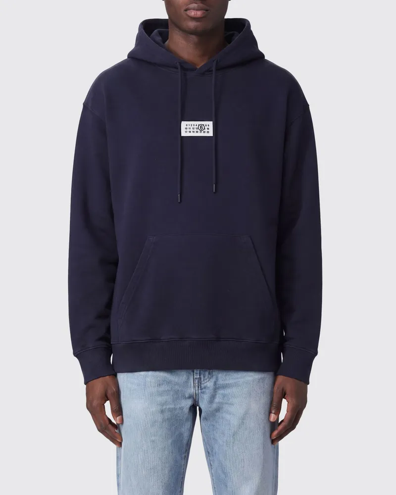 Maison Margiela Kapuzenpullover aus Baumwolle mit numerischem Logo Navy