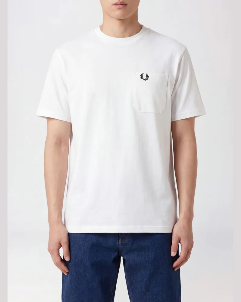Fred Perry Baumwoll-T-Shirt mit aufgesetzter Tasche und gesticktem Logo Weiß