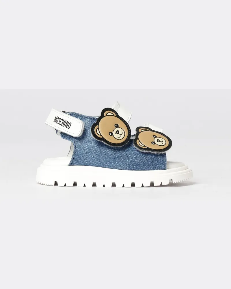 Moschino Teddy Denim- und Leder-Sandalen Blau