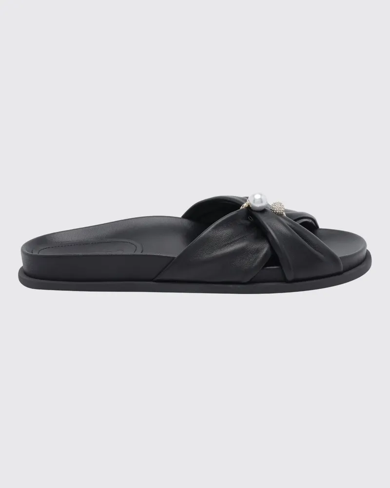 Jimmy Choo Rafi Slide-Sandalen aus glattem Kalbsleder mit Perlen und Strass Schwarz