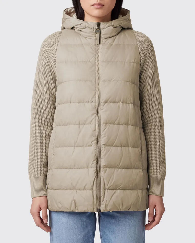 Brunello Cucinelli Kurze gesteppte Nylon-Daunenjacke von mit Kapuze und Reißverschluss Grau