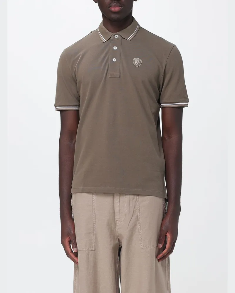 Blauer Baumwoll-Polohemd mit Emblem Military
