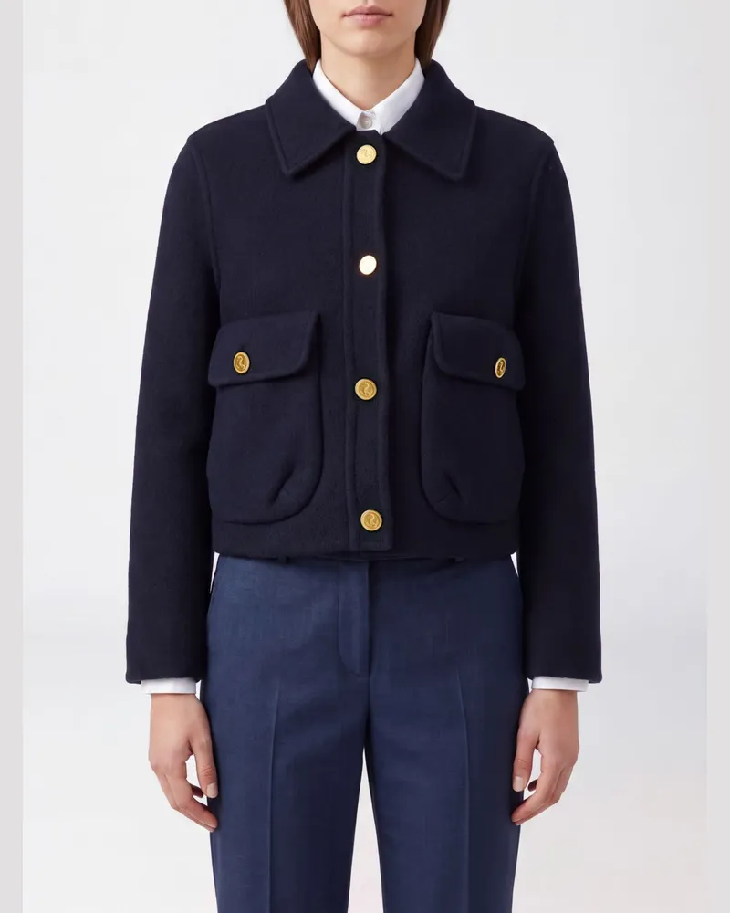 Thom Browne Einreihiger Kurzmantel aus reiner Schurwolle mit aufgesetzten Taschen Blau