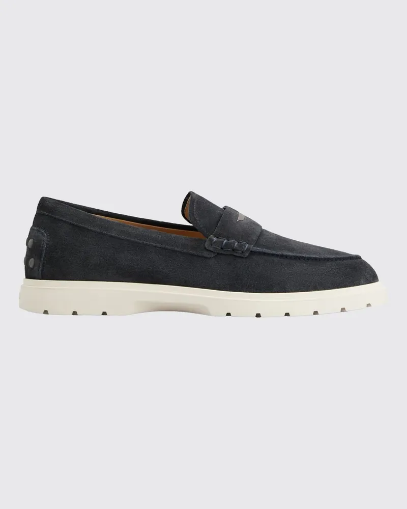 TOD'S Loafer aus Veloursleder mit Riemen und graviertem Logo Blau