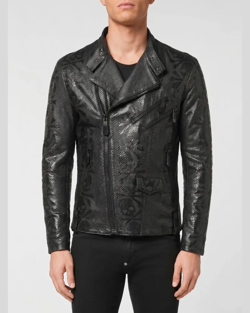 Philipp Plein Bikerjacke aus Schlangenleder Schwarz