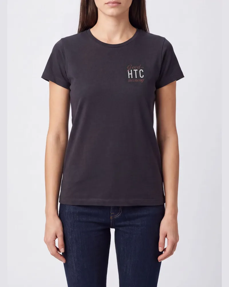 HTC Hollywood Trading Company Slim-Fit Baumwoll-T-Shirt von mit Kontrastlogo Schwarz