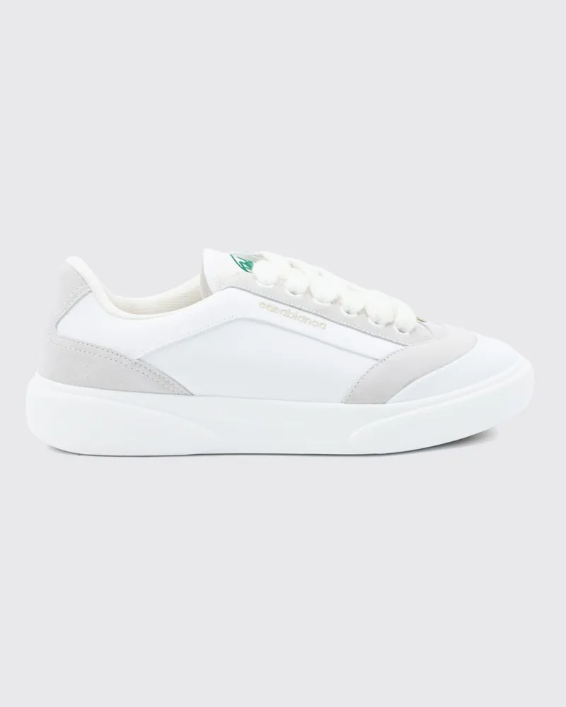 Casablanca Paris Zweifarbige Sneaker aus Leder und Stoff mit runder Kappe Weiss