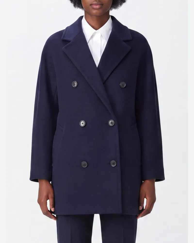 Max Mara Zweireihiger Woll-Caban mit Relaxed-Fit und Reverskragen Navy